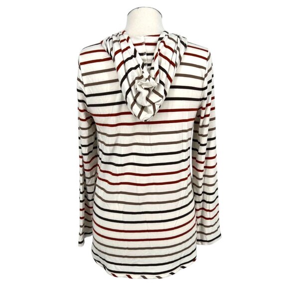 Market & Spruce Striped Hooded Long Sleeve Top Ivory Red Brown Size Large NWT - Picture 8 of 11